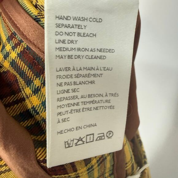 Anthropologie Plaid Wide-Leg Trouser Pants Womens Sz Large Marygold Gold Tartan - Picture 9 of 11